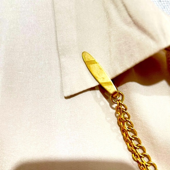 Vintage art deco Gold Chain sweater tie bar double chain patent number mark - Picture 3 of 7